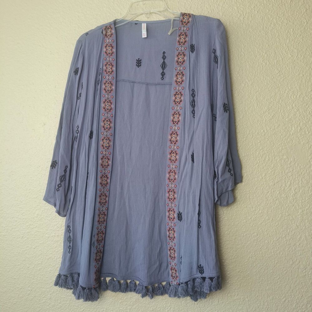 xhilaration lightweight kimono cardigan with embroidered details women size M/L